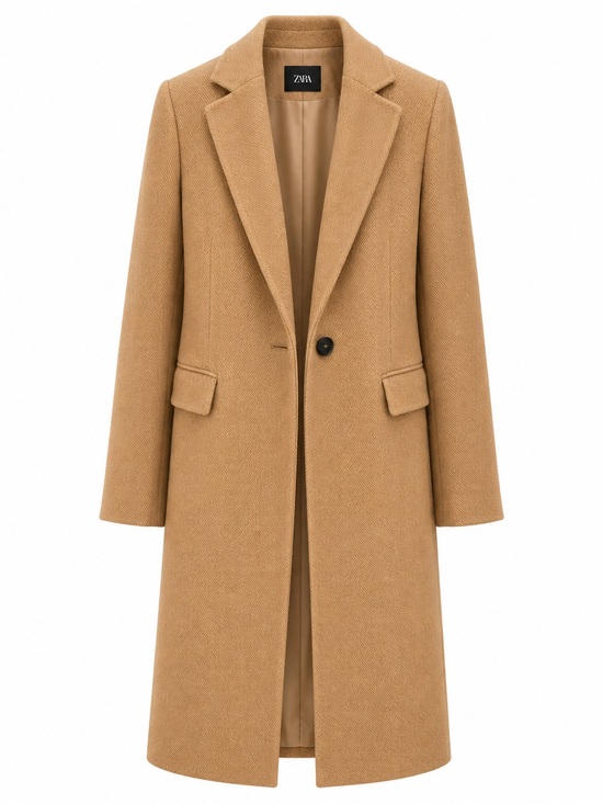 Zara Jackets & Blazers - ZARA Camel Herringbone Longline Coat